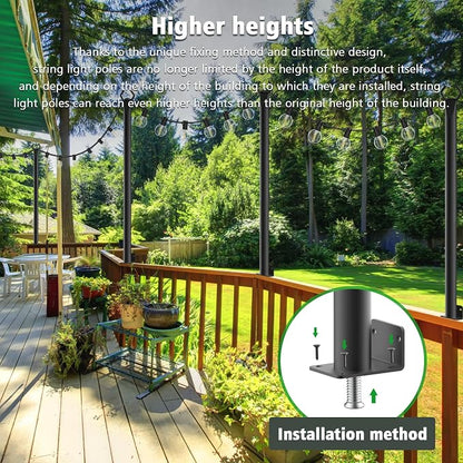 NUERPO 4 Pack String Light Poles,5Ft Metal Poles for Outdoor String Lights,Outdoor Light Poles with Post,Poles/Stand for Outside,Patio,Deck,Backyard,Garden Wedding,Party