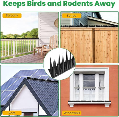 BUGGOFF - Bird & Rodent Spikes, Unique Spike Pattern effecitviely deteres Pesky Pigeons, Squirrels, Raccoons. Installs on Fences, Gates, Roofs, Walls and More! (13 Feet, Black Plastic)