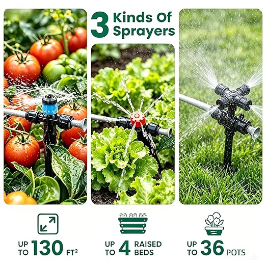 240FT Quick-Connect Drip Irrigation System Garden Watering System | 1/4" & 1/2" Fast-Lock Tubing, Adjustable Nozzles Emitters for Outdoor Raised Garden Beds,Greenhouse, Lawn, Patio