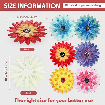 Zhehao 6 Pcs Metal Flower Wall Art Decor 10 Inch Sunflower Wall Decorations Hanging Outdoor Art Multicolored Handmade Metal Flowers Outdoor Decor(Cute Color)