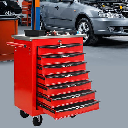 KEIKI 7 Drawers Tool Cart on Wheels,Multifunctional Rolling Tool Chest Tool Storage,Drawers Rolling Tool Trolley Organizer Tool Case for Garage, Warehouse, Workshop, Repair Shop (Red)