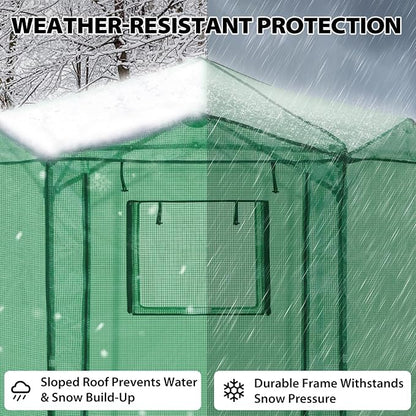 EAGLE PEAK 6.6x6.6 Portable Walk in Greenhouse, Pop Up Indoor Outdoor Greenhouse, Green House Kit with Zippered Roll-Up Doors and Windows, Hexagon Design, PE Cover, Clear/Green