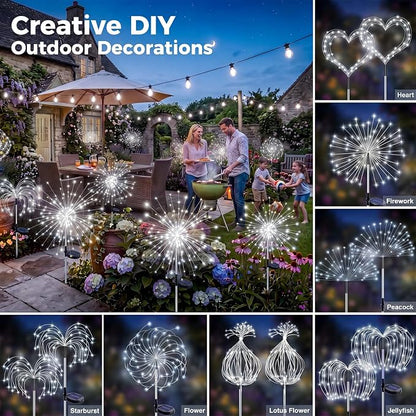 btfarm 3 Pack 120 LED Solar Garden Lights Outdoor, 8 Modes Firework Lights Solar Powered, Waterproof Twinkle Fairy Light Outside for Yard Patio Pathway Pool Christmas Party Decorative, Cool White