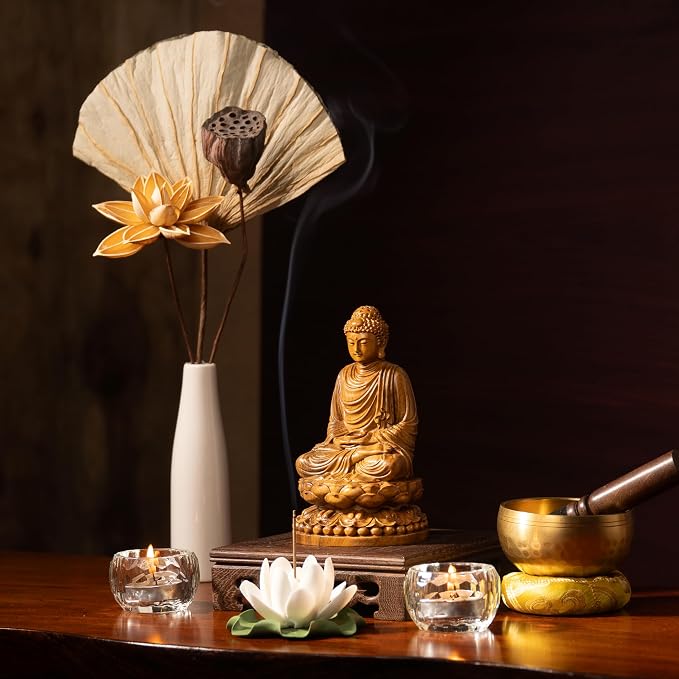 Buddha Statue – Wooden Shakyamuni Buddha for Indoor Home Altar, Meditation Room Decor, Buddhist Spiritual Gifts