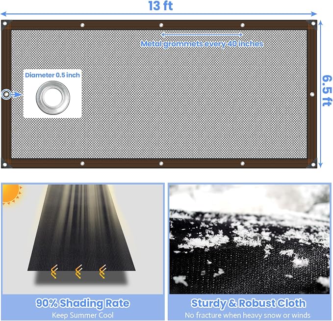 Riare 90% Black Shade Cloth- 6.5 x 13 FT Sunblock Garden Shade Cloth, Sun Shade Mesh Tarp with Reinforced Grommets for Greenhouse, Garden, Patio, Backyard, Plants, Pergola, Chicken Coop