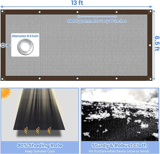 Riare 90% Black Shade Cloth- 6.5 x 13 FT Sunblock Garden Shade Cloth, Sun Shade Mesh Tarp with Reinforced Grommets for Greenhouse, Garden, Patio, Backyard, Plants, Pergola, Chicken Coop