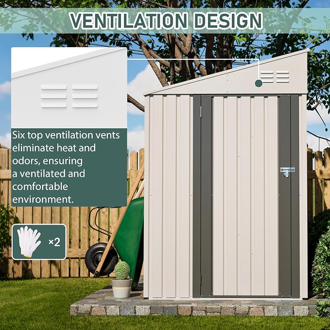 YOPTO 4x7 FT Outdoor Storage Shed,Metal Lean to Storage Shed with Reinforced Beams,All Weather Waterproof Garden Tool House W/Lockable Door and Reversible Installation,for Backyard,Patio,Lawn,White
