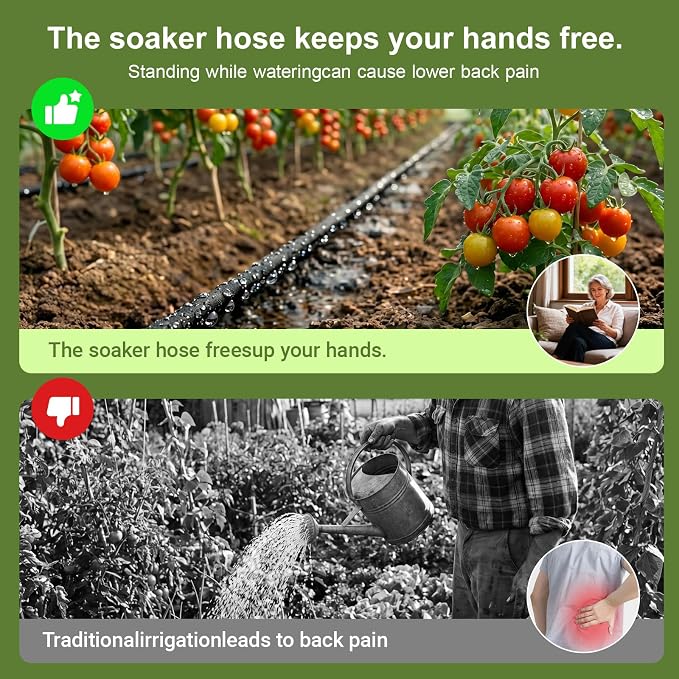 Soaker Hose 1/4 Inch 100ft, Garden Soaker Hose for Garden Beds, Trees & Flower Beds, Uniform Seepage Irrigation Hose