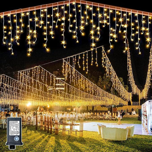 99ft Icicle Lights for Outside, Warm White Christmas Lights Outdoor Indoor, 1216 LED Twinkle String Light with 228 Drops, Waterproof Curtain Light for House Eaves Patio Wall Bedroom Window Roof Decor