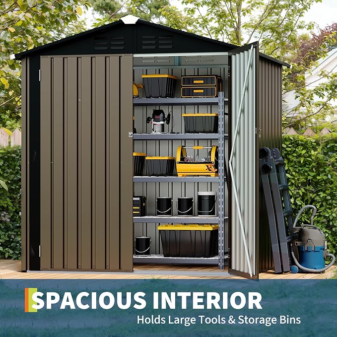 Garvee 6X4 FTOutdoor Storage Shed,130 Cu Ft Outdoor Tool Shed with Sloped Roof - Weather Resistant, Multi-Use Garden Shed for Bikes, Ladders & Seasonal Items