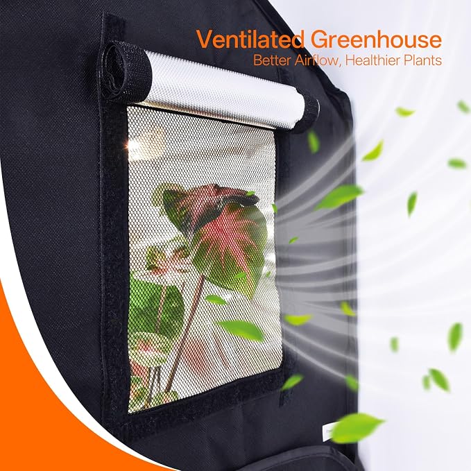 Bstrip Indoor Greenhouse with Grow Light, GM3 Small Grow Tent with Oxford Fabric, Waterproof Base Mat & Ventilation Windows for Seed Starting & Plant Growth, 18W Grow Light with Timer, 23.8x15.7x20.5