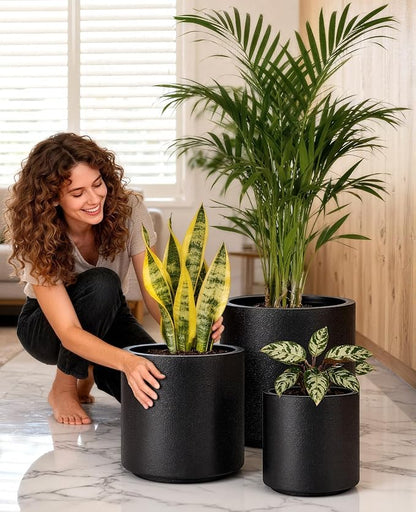 homenote Flower Pots 13.2/10.5/8.5 Inch,Large Plant Pots Indoor with Drainage,Plastic Pots for Plants,Garden Pots for Outdoor,Large Planters for Indoor Plants,Big Plastic Planter,Black(3 Pcs)