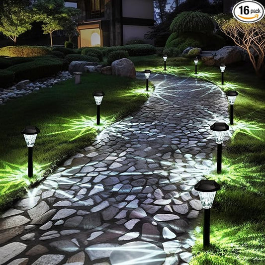 GIGALUMI 16 Pack Solar Lights Outdoor Waterproof, Outdoor Solar Lights for Yard, Solar Garden Lights, Yard Decorations Outdoor for Pathway, Patio, Garden, Driveway, Lawn, and Landscape(Cold White)