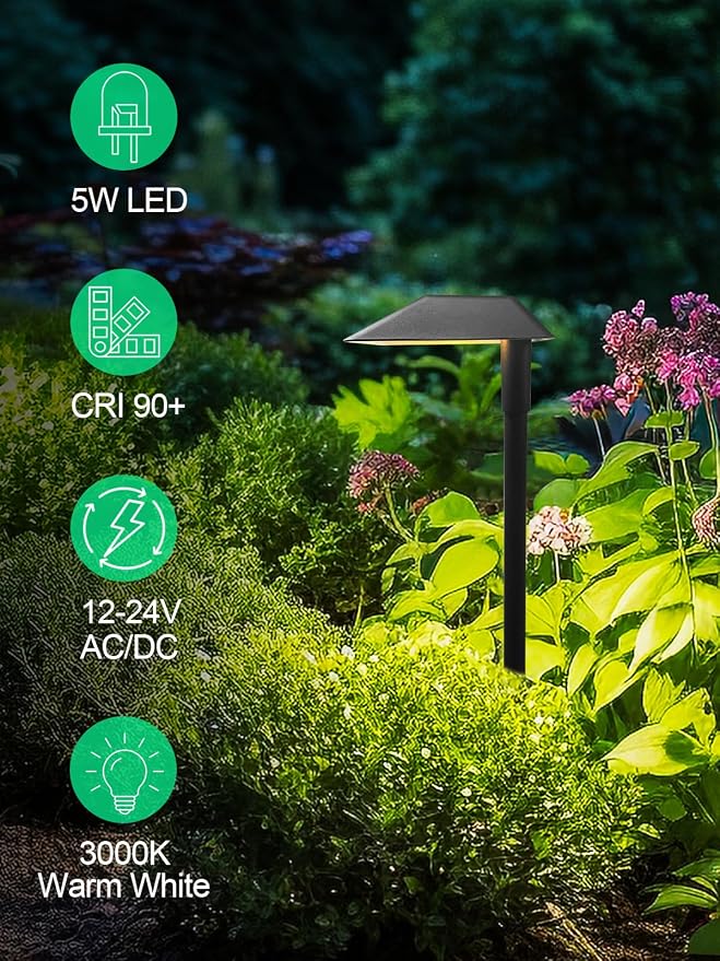 5W Low Voltage Landscape Pathway Lights with Connectors,12-24V Outdoor Path Lights, 3000K Wired Landscape Lights for Yard Garden Walkway, IP66 Waterproof（8Pack）