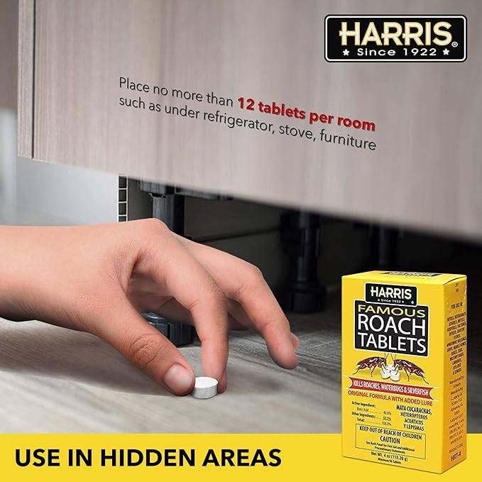 Harris Roach Tablets, Boric Acid Roach Killer with Lure for Insects (4oz, 96 Tablets)