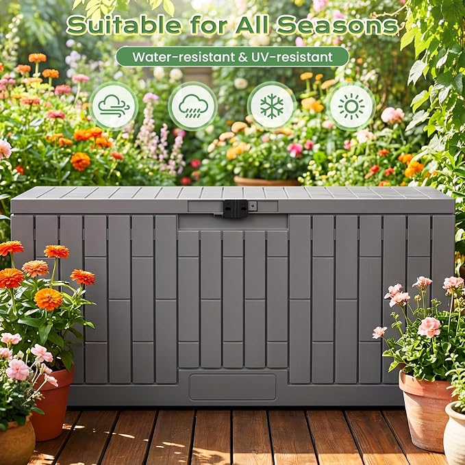 Jocoevol Deck Box 120 Gal, UV Resistant & Waterproof Outdoor Storage Box with Lock, Easy Assemble Storage Bins Container for Pool Patio Garden