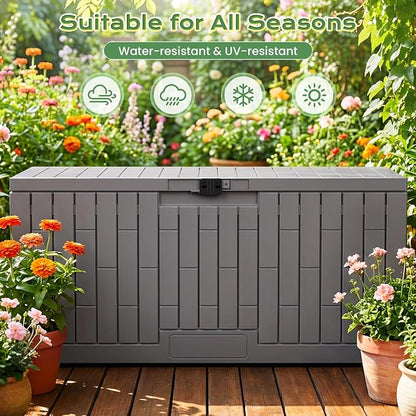 Jocoevol Deck Box 120 Gal, UV Resistant & Waterproof Outdoor Storage Box with Lock, Easy Assemble Storage Bins Container for Pool Patio Garden