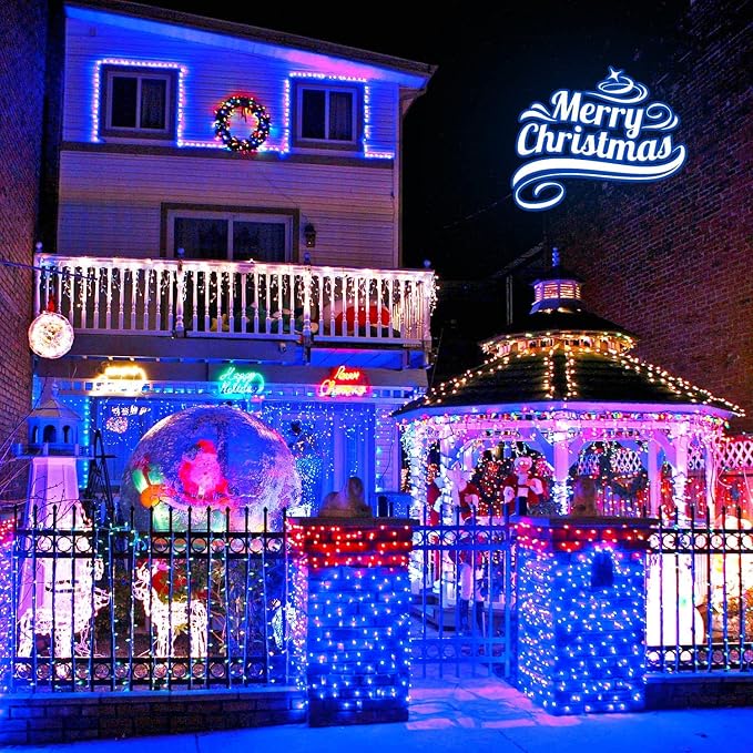 JMEXSUSS 600 LED Solar Christmas Lights, 206.7 ft Blue Solar Lights | Christmas Lights Outdoor Waterproof, 8 Modes Solar String Lights for Yard Patio Tree Garden Party Bushes Xmas Decorations