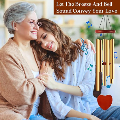 Leinuosen Wind Chimes for Outside Wind Chimes Outdoors Deep Tones 28" with 6 Aluminum Tubes Memorial Sympathy Windchime for Valentine Tree Decor Garden Courtyard Mom Loved One Gifts(Heart,Gold)
