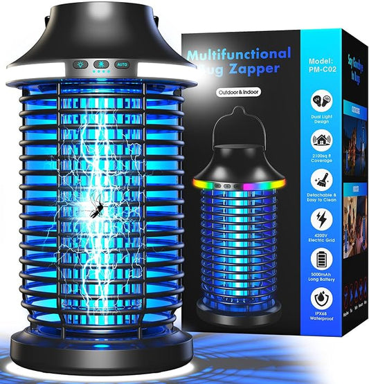 Bug Zapper Outdoor Cordless, 2026 Upgraded 4200V Electric Mosquito Zapper 5 in 1 Rechargeable Bug Zapper Outdoor Waterproof with 5000mAH Battery, Portable Fly Zapper Insect Zapper for Patio Camp