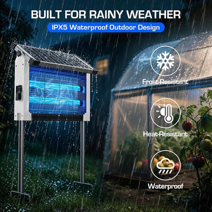 Solar Bug Zapper Outdoor Waterproof, 4500V High Power Cordless Mosquito Zapper with Smart Light Sensor, Dual Solar & USB Rechargeable Insect Killer for Patio, Garden, Backyard, Indoor & Outdoor Use