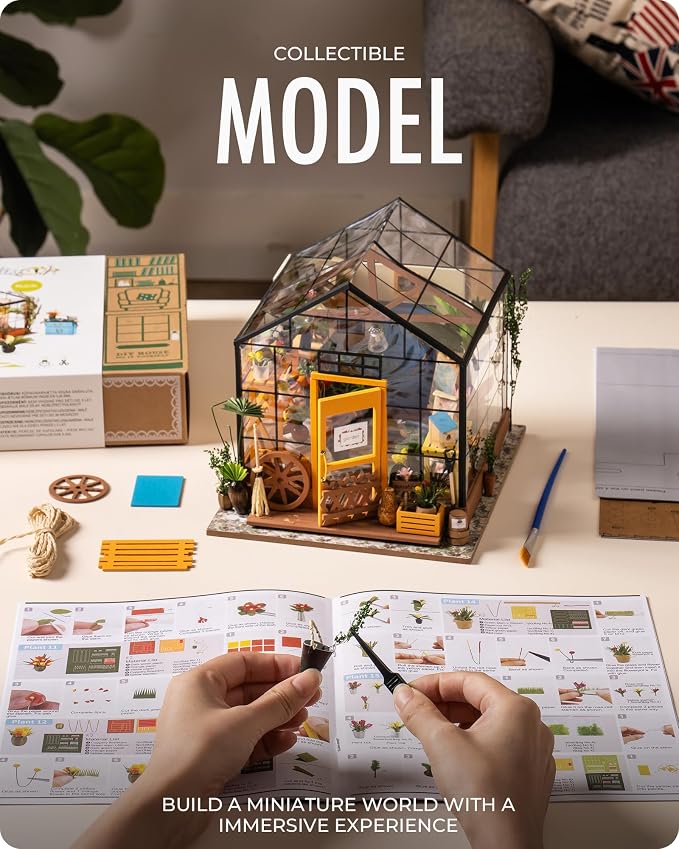 Rolife DIY Miniature House Kit, Cathy's Greenhouse Miniature Dollhouse with LED 1:18 Tiny/Mini House Making Kit Crafts Diorama Gifts Home Decor for Adults