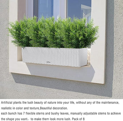 XLFAQXM Artificial Plants Flowers Grass Shrubs 8 Pack No Fade Faux Plastic Flowers Outdoor for Farmhouse Garden Porch Patio Indoor Wedding Decoration Greenery Fake Plants uv Resistant