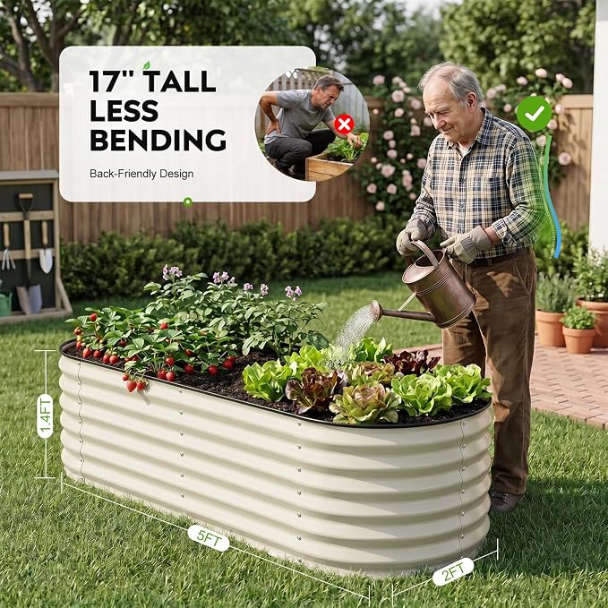 2 Pack 5x2ft Raised Garden Bed for Outdoor Gardening, 17" Tall Planter Raised Beds, 4 in 1 Galvanized Raised Garden Bed for Deep Root Vegetables Flowers Herbs - White
