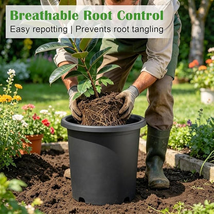 16 inch Deep Large Planters for Outdoor Plants, 4-Pack Plastic Plant Pots with Drainage Holes, Heavy Duty 10 Gallon Garden Planter for Tomato, Vegetables, Flower Growing Deeper -16" Wx15"H, Dark Gray
