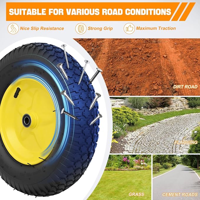 Yesker 16 Inch Pneumatic 4.80/4.00-8" Tire and Wheel, 16" Pneumatic Tires Wheels with 5/8" Bearings 2.2" Centered Hub for Wheelbarrow, Garden Gorilla Cart, Hand Truck (2 Pack)