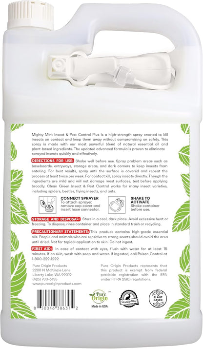 Mighty Mint Peppermint Oil Insect Repellent Plus Spray – Natural Indoor & Outdoor Bug Control for Spiders, Ants, Roaches, and More – Plant-Based, Extra-Strong Formula - 128 oz
