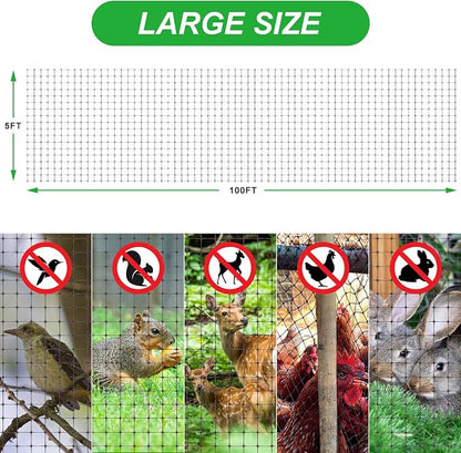 SPORTYOUTH Bird Netting Garden Deer Fence Netting Heavy Duty 5x100 ft | Premium PP Material, Anti Birds Chicken Squirrels, Animals Barrier Net for Fruits Trees Vegetables Plants Flowers Protection