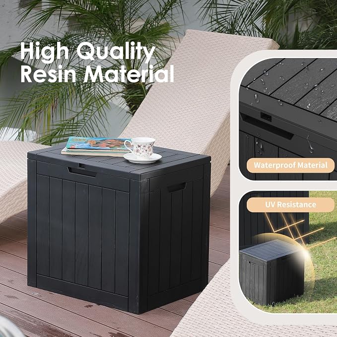 30 Gallon Deck Box, Waterproof Resin Outdoor Storage Box Lockable for Patio Furniture, Fade Resistant Patio Side Table & Organizer for Garden Tools, Pool Floats, Outdoor Cushions, Black