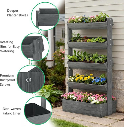 DoCred Vertical Raised Garden Bed, 5 Tier Upgraded Garden Planters Freestanding Wood Plant Stand Flower Rack Wooden Planter Box for Plants Herbs Flowers Vegetables Outdoor Indoor
