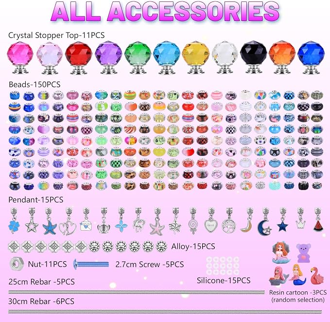 AIPRIDY DIY Crystal Beaded Fairy Wand Garden Stakes Kit, Colorful Decorative Wands with Assembly Guide, 12 or 10 Inch Threaded Rods,Outdoor Garden Decoration Set (238, Rainbow+Lighted Globes Top)