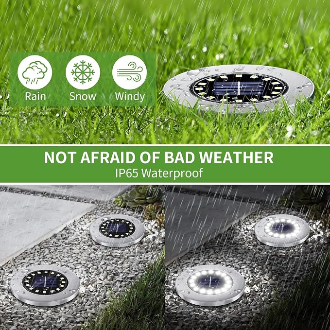 NFESOLAR Solar Ground Lights Outdoor with 16 LEDs White 16 Pack | IP65 Waterproof, Stainless Steel Shell, Wire-Free, Easy to Use for Outdoor Garden Yard Lawn Pathway Walkway