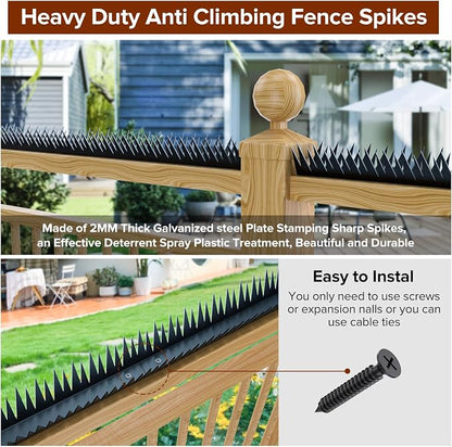 12Pcs Anti-Climb Spikes for Walls & Fences, 188.9in, Black | and Animal Deterrent Spikes, Suitable for Home and Garden Fences, Fits Various Lengths - Heavy Duty.
