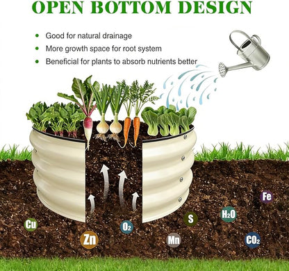 GrowHaus 2x2x1FT Galvanized Raised Garden Bed, Planter Boxes Outdoor Round Metal Garden Beds for Planting Vegetables Flowers Herbs Milk White