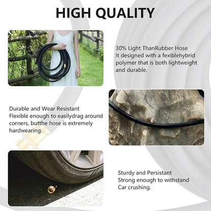 Garden Hose 5/8" x 15ft Brass Rubber Heavy Duty Water Hose 600 PSI Burst Pressure, Durable Flexible Hose for Yard, Car Wash, Pets Black