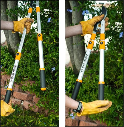STEELHEAD Heavy-Duty 27-40" Adjustable Gear-Bypass Limb & Branch Lopper, Telescoping Extendable Handles, Ratcheting, Cuts Up to 1-3/4”, Secateurs, Shock-Absorbing, Effort-Saving, USA-Based Support | Telescoping Extendable Handles, Cuts to 1-3/4", Shock...