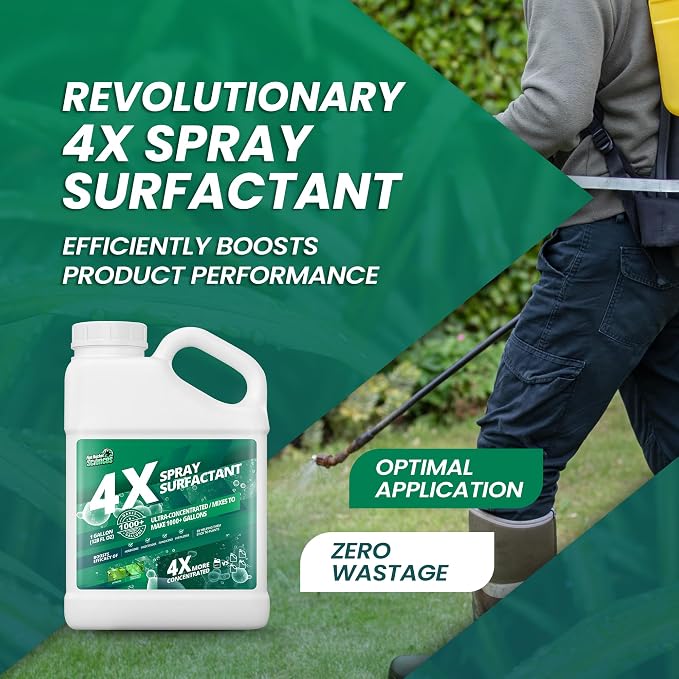 1 Gallon 4X Non Ionic Surfactant - Makes 1000 Gallons - Nonionic Wetting Agent & Concentrated Surfactant Spray for Increased Product Efficacy, Ideal Spreader Sticker, No Foam Wetting Agent