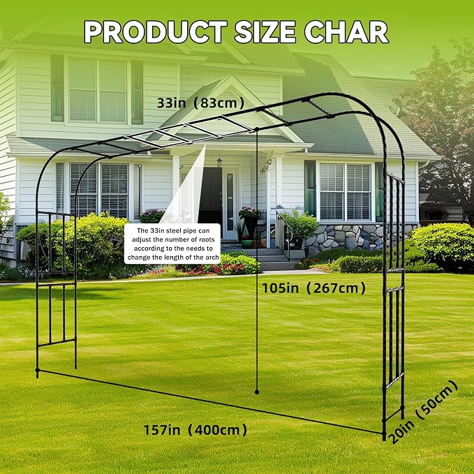 25MM Thickened Steel Pipe Garden Arch Trellis – 157"(L) x 105"(H) Extra Heavy Duty Arbor, PE-Coated Rust-Proof Trellis for Climbing Plants Outdoor, Support for Roses, Ivy, Grapevine, Beans
