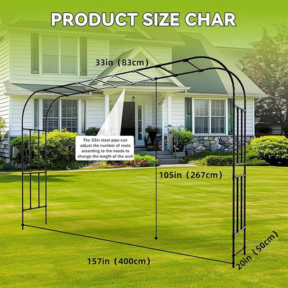 25MM Thickened Steel Pipe Garden Arch Trellis – 157"(L) x 105"(H) Extra Heavy Duty Arbor, PE-Coated Rust-Proof Trellis for Climbing Plants Outdoor, Support for Roses, Ivy, Grapevine, Beans