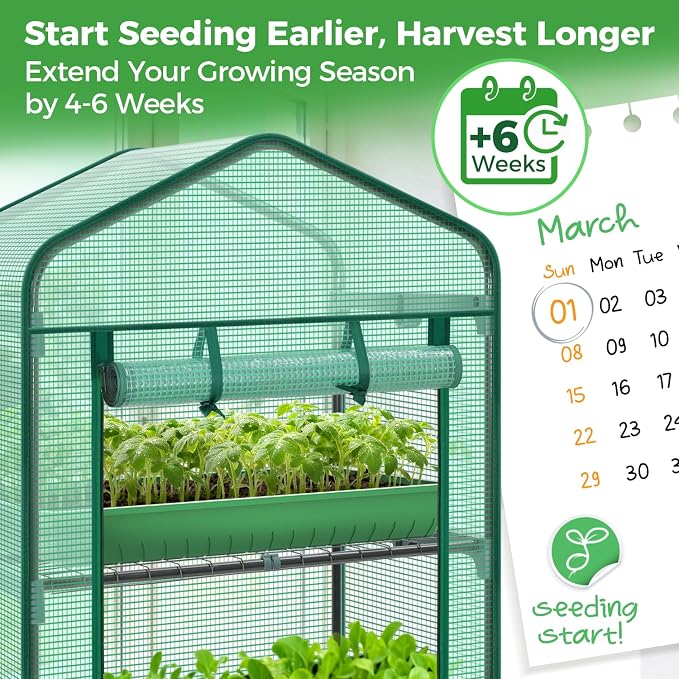 Ohuhu Mini Greenhouse for Indoor Outdoor, 27 x 19 x 62-Inch Small Plant Green House 4-Tier Rack Stand Portable Greenhouses with Durable PE Cover for Seedling, Ideal Gardening Gifts for Women Men