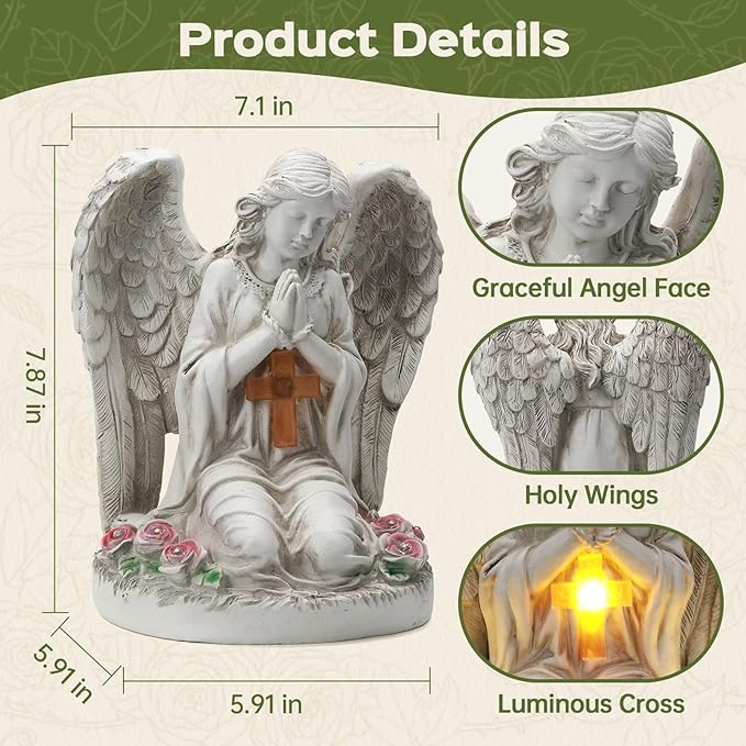Solar Angel Garden Statue Outdoor Decor Cemetery Decorations for Grave Praying Angel Figurines with LED Light for Outdoor Lawn Yard Patio Decor Memorial Gifts for Women, Mom, Grandma