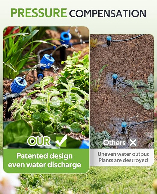 HIRALIY 100FT Drip Irrigation System with Timer, Pressure Compensated Watering Kit with 24 Adjustable Emitters, Quick Connect Garden Irrigation for Raised Beds, Greenhouses and Garden Rows