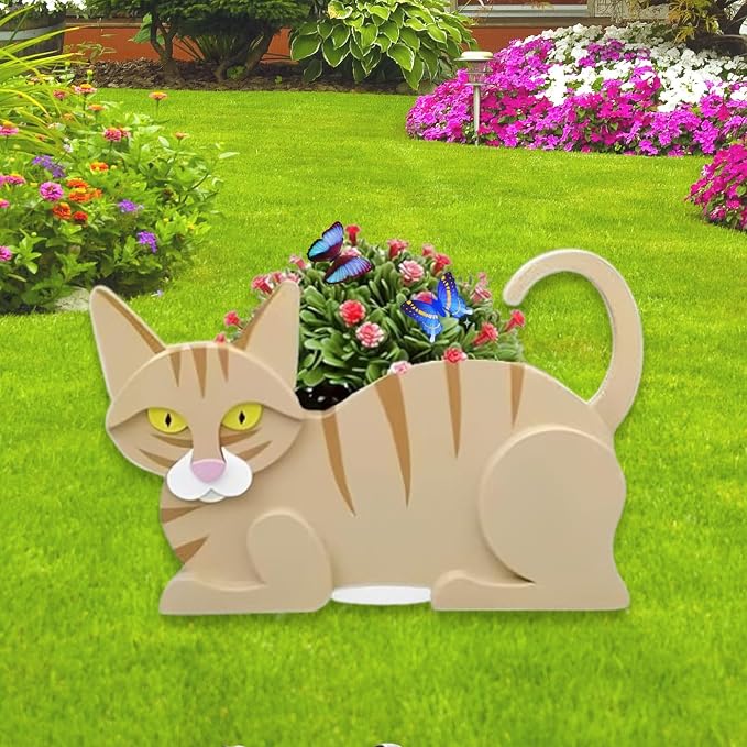 Yellow Cat Planter Pots, 12.5 x 5.6 x 7.8 Inches | Cat Flower Pot, Cute Animal Shaped Plant Pot, Gifts for Women & Pet Lovers, Indoor Outdoor Garden Home Office Decor