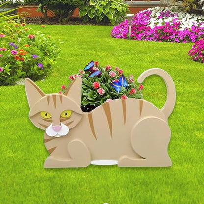 Yellow Cat Planter Pots, 12.5 x 5.6 x 7.8 Inches | Cat Flower Pot, Cute Animal Shaped Plant Pot, Gifts for Women & Pet Lovers, Indoor Outdoor Garden Home Office Decor