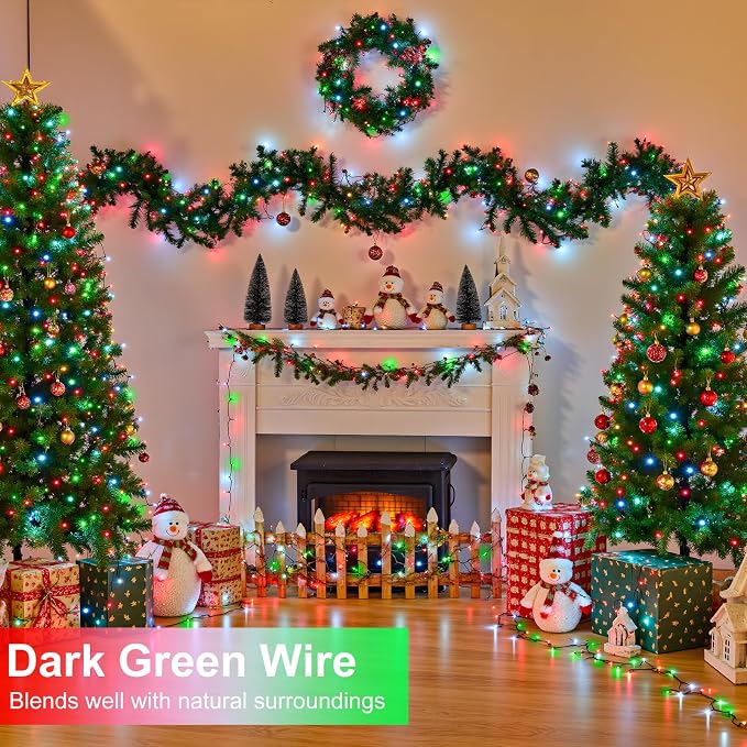 Red White and Green Christmas Lights, 66FT 200 LED Christmas Tree Lights Outdoor Waterproof, 8 Modes Plug in Connectable String Lights for Outside Indoor Garden Patio Xmas Tree Party Decorations
