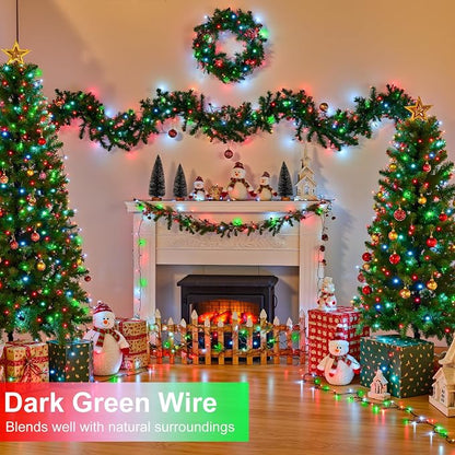 Red White and Green Christmas Lights, 66FT 200 LED Christmas Tree Lights Outdoor Waterproof, 8 Modes Plug in Connectable String Lights for Outside Indoor Garden Patio Xmas Tree Party Decorations